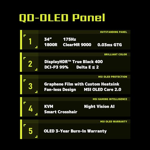 MSI MAG 341CQP QD-OLED, 34 Curved OLED Gaming Monitor, 3440 x 1440 (UWQHD)