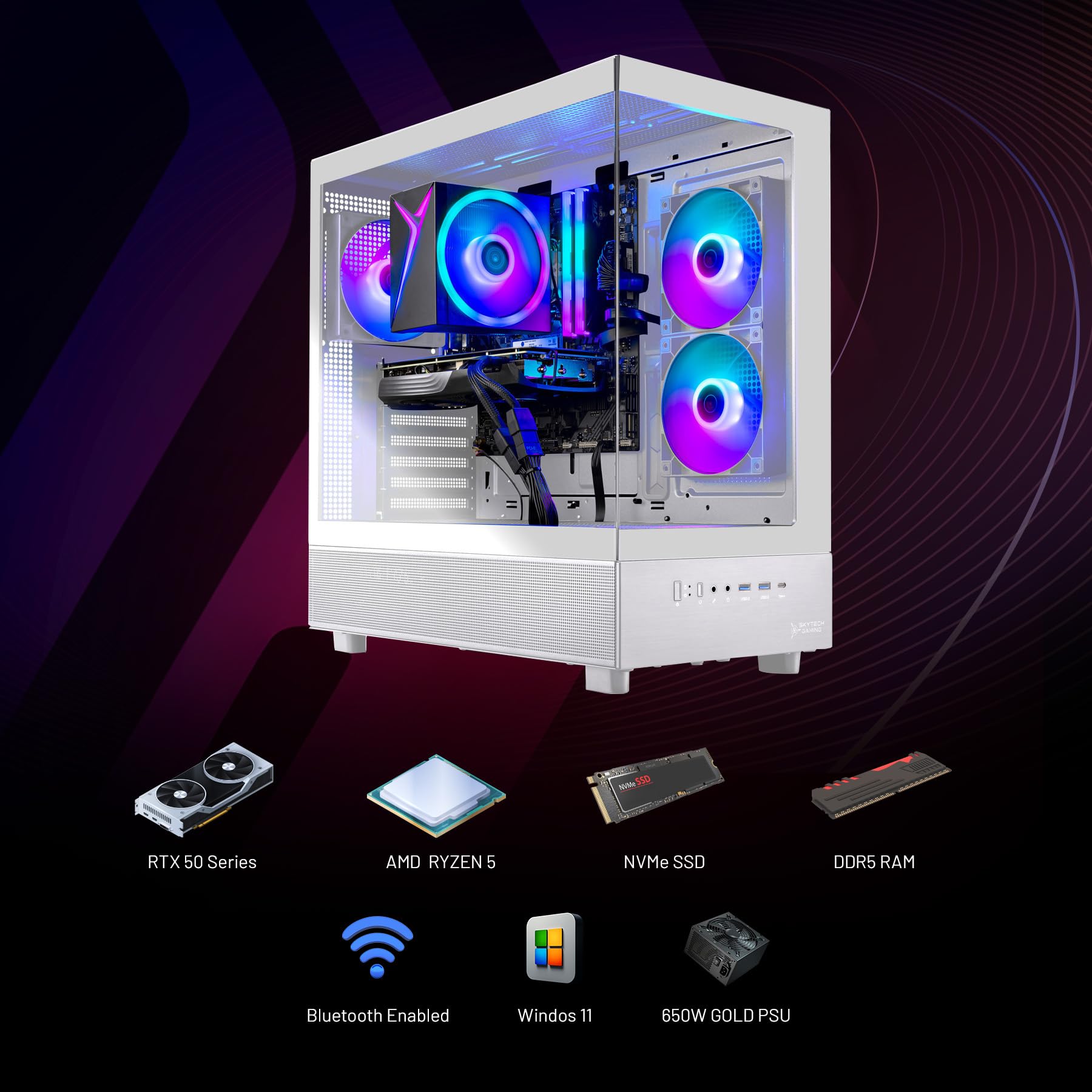 Skytech Gaming Azure 3 Gaming PC - AMD Ryzen 5 7600 & RTX 5060 DDR5